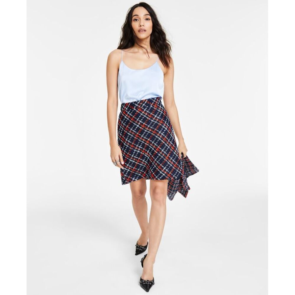 Bar III Women's Multi Plaid Zip-Back A-Line Skirt